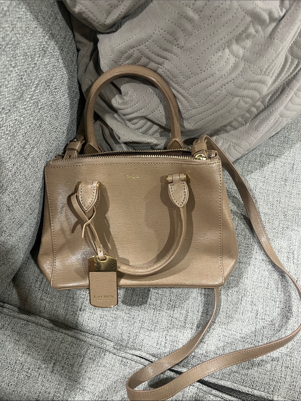 Lauren Ralph Lauren Taupe Leather Satchel with Strap